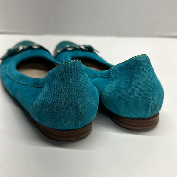 AGL Ballet Flats Shoes Cap Top Buckle Suede Leather Aqua Blue Green Size 38 US 8 - Picture 4 of 9